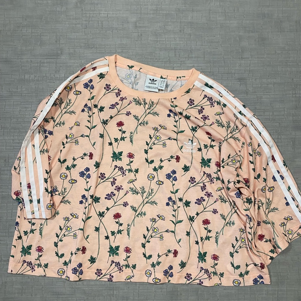 Adidas Women's Floral Short Sleeve Top - Peach